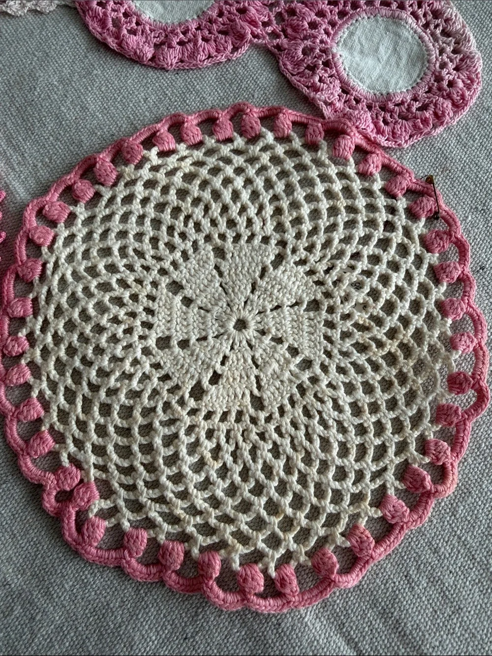 Handmade Pink and Cream Crochet Doilies Set of 4